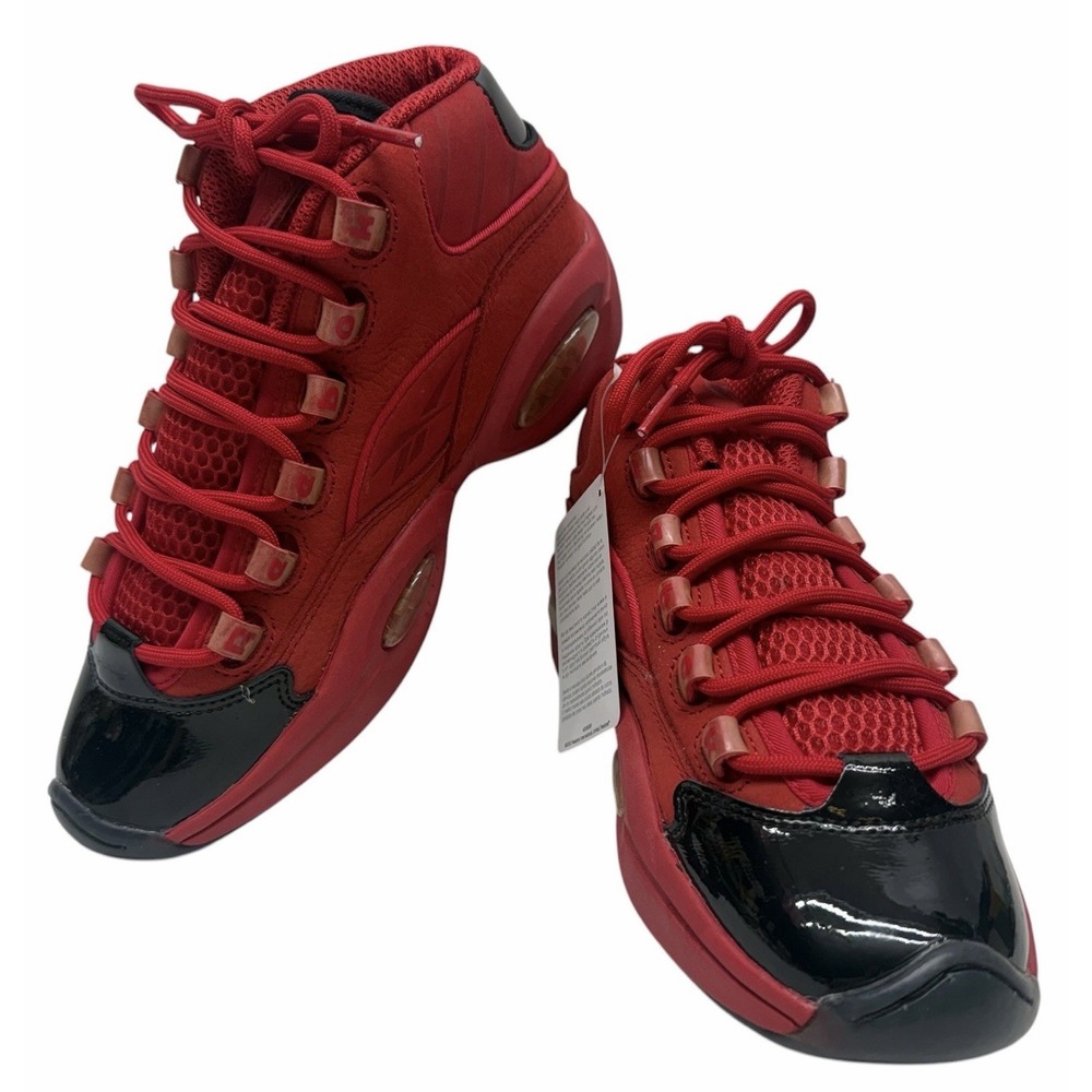 Reebok Question‎ Mid Red Black Patent Toe Youth Size 4 EU 35 Allen Iverson Shoes